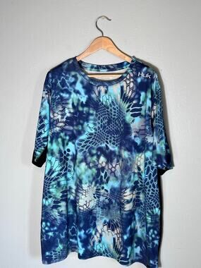 HUK XXXL 3XL Men’s Fishing Shirt Blue Green Black Stretch Comfort Activewear